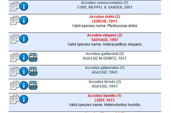 species list